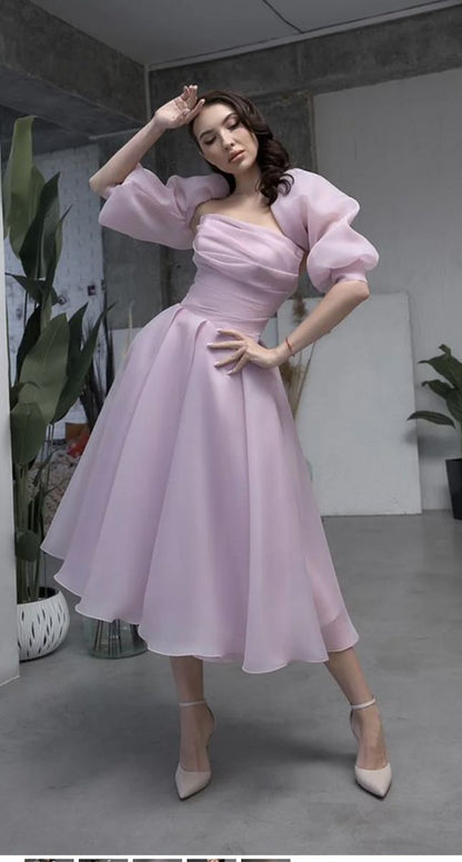 Romantic Pink A Line Puff Organza Prom Dress Party Birthday Dress SH3677