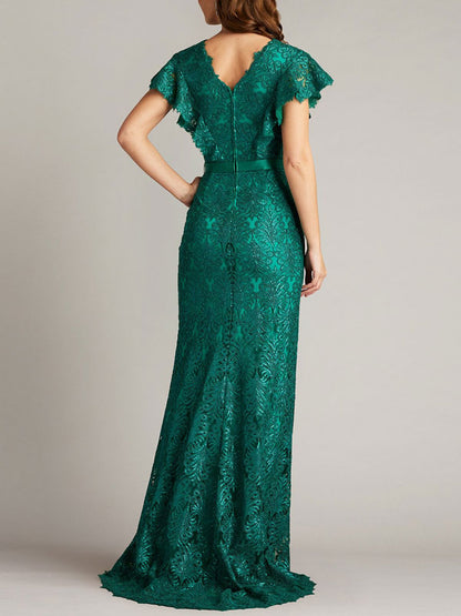 Sequined Embroidered Sleeve Gown