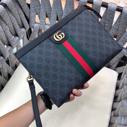 GUCCI Monogram Web Ophidia Pouch Brown