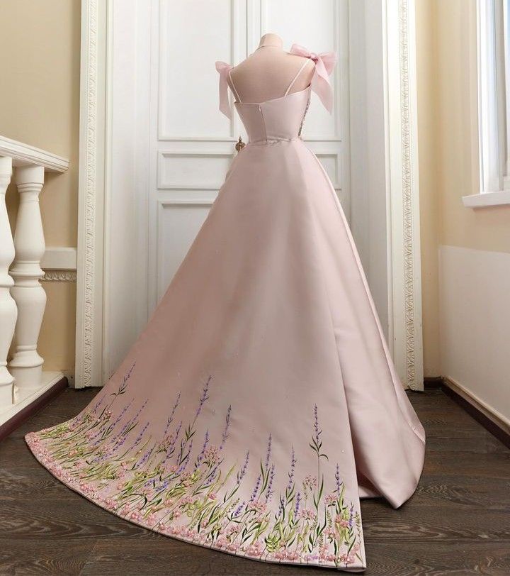Pink Gorgeous Exquisite Floral Long Satin Formal Custom Prom Dress Evening Gown gh3147