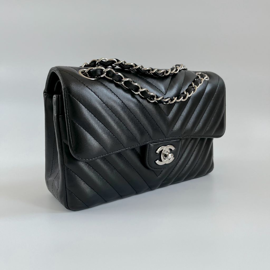 Chanel black chevron quilted leather double flap bag