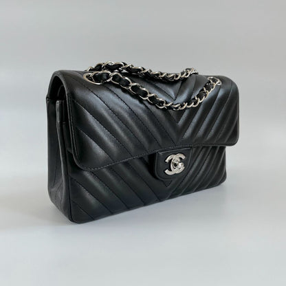 Chanel black chevron quilted leather double flap bag