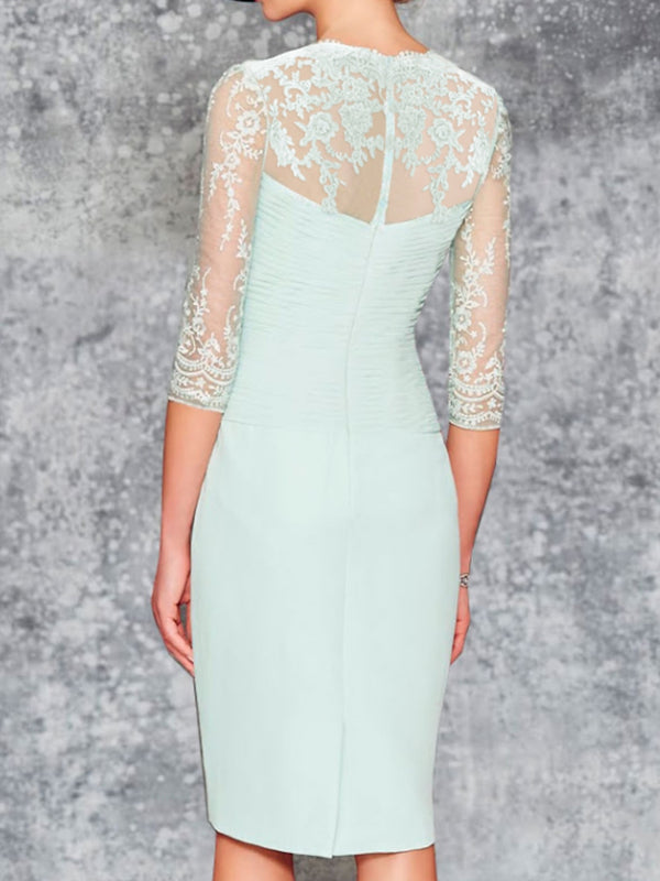 nee Length Chiffon Lace 3/4 Sleeve Wrap Dress