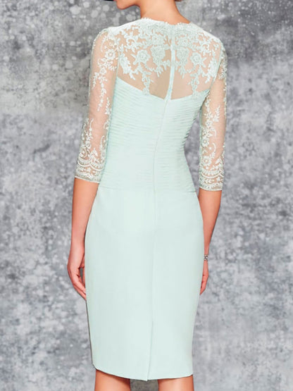 nee Length Chiffon Lace 3/4 Sleeve Wrap Dress