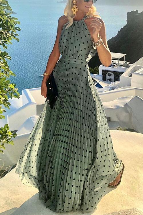 loveedsTM- Dot Halter Neck Maxi Dress