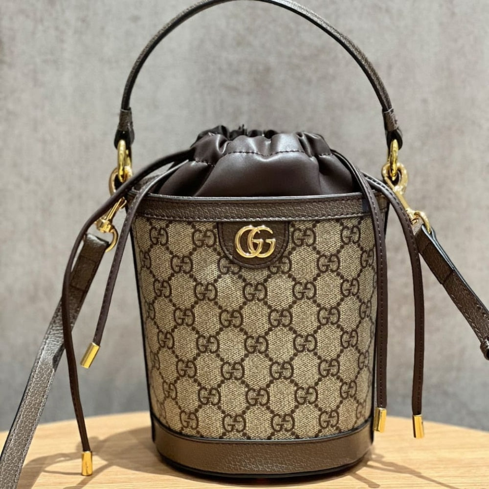 GUCCI OPHIDIA MINI BUCKET BAG BEIGE AND EBONY 20CM 760199 9AAD9 8341