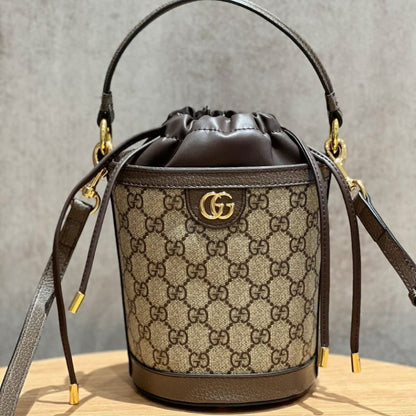 GUCCI OPHIDIA MINI BUCKET BAG BEIGE AND EBONY 20CM 760199 9AAD9 8341