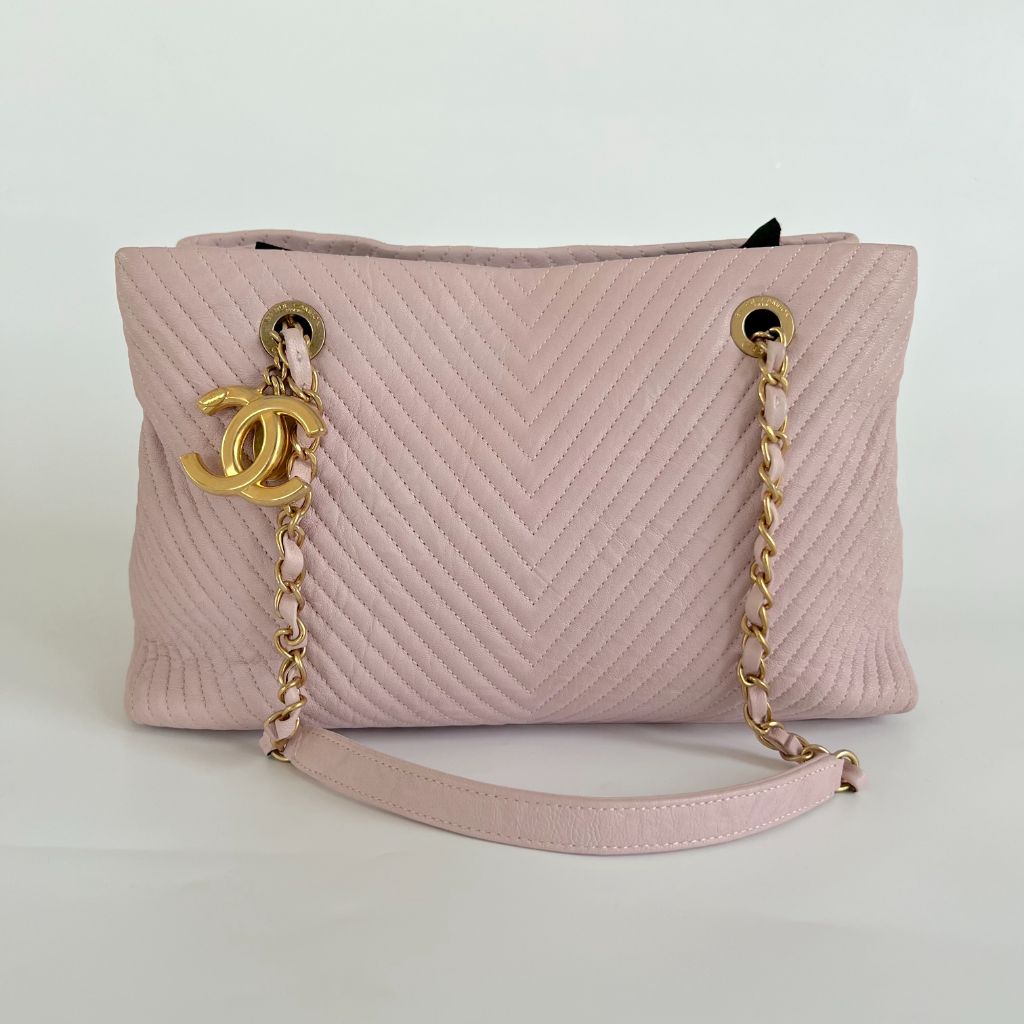 Chanel Chevron Leather Tote Bag Pink