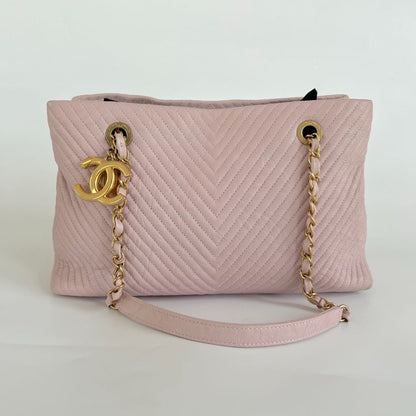 Chanel Chevron Leather Tote Bag Pink