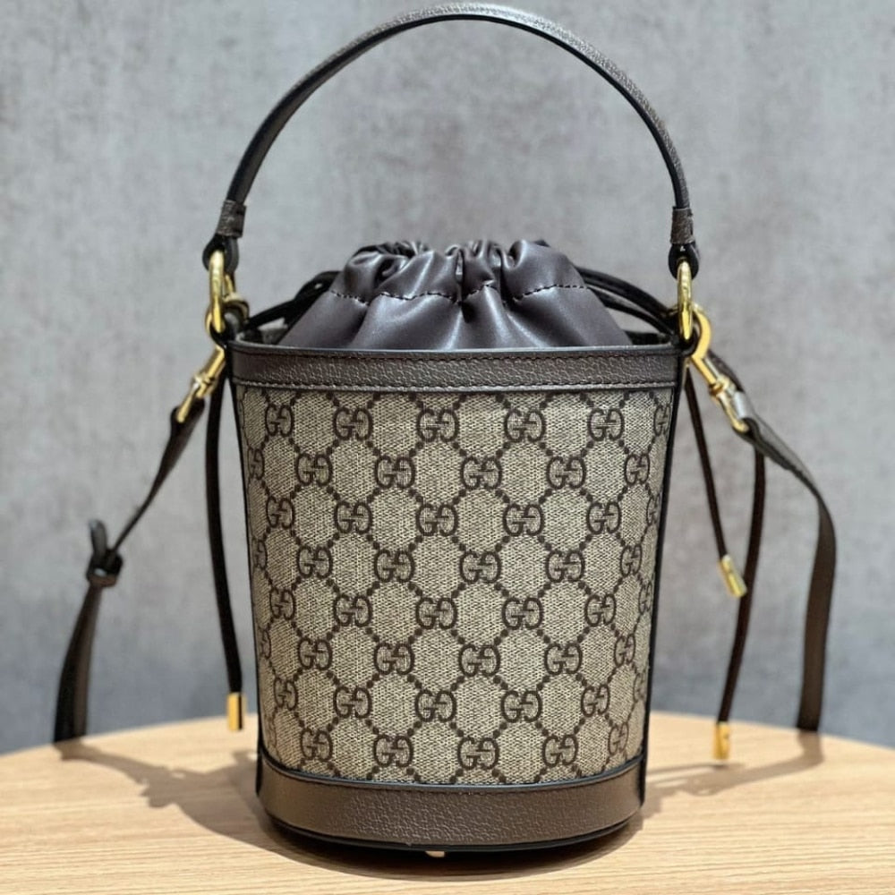 GUCCI OPHIDIA MINI BUCKET BAG BEIGE AND EBONY 20CM 760199 9AAD9 8341