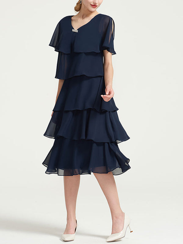 Solid Color Chiffon Midi Dress