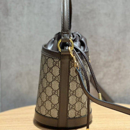 GUCCI OPHIDIA MINI BUCKET BAG BEIGE AND EBONY 20CM 760199 9AAD9 8341