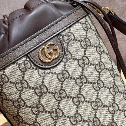 GUCCI OPHIDIA MINI BUCKET BAG BEIGE AND EBONY 20CM 760199 9AAD9 8341