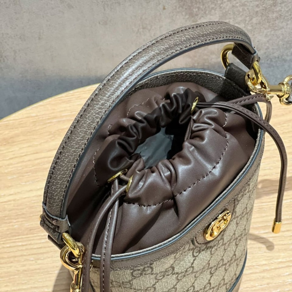 GUCCI OPHIDIA MINI BUCKET BAG BEIGE AND EBONY 20CM 760199 9AAD9 8341