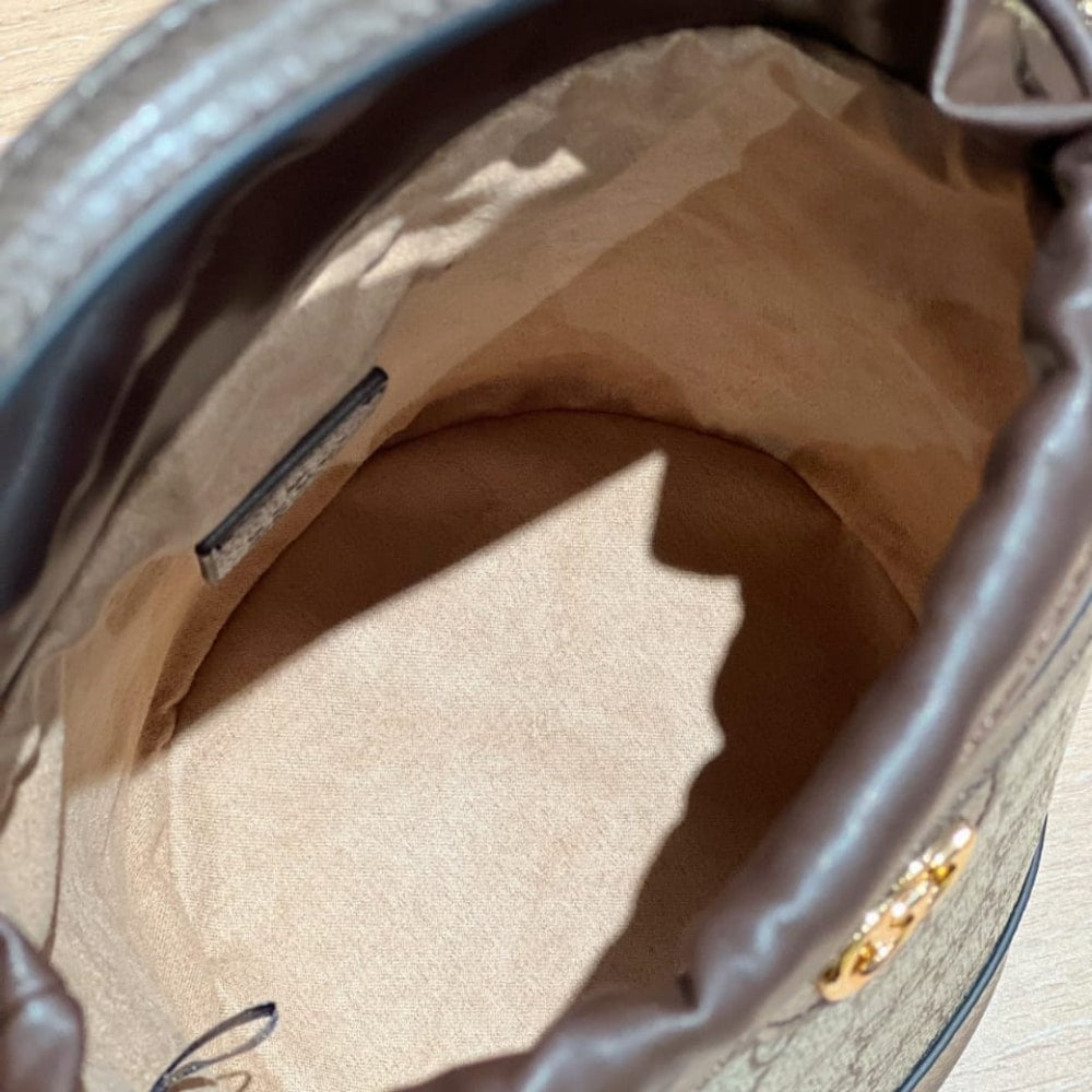 GUCCI OPHIDIA MINI BUCKET BAG BEIGE AND EBONY 20CM 760199 9AAD9 8341
