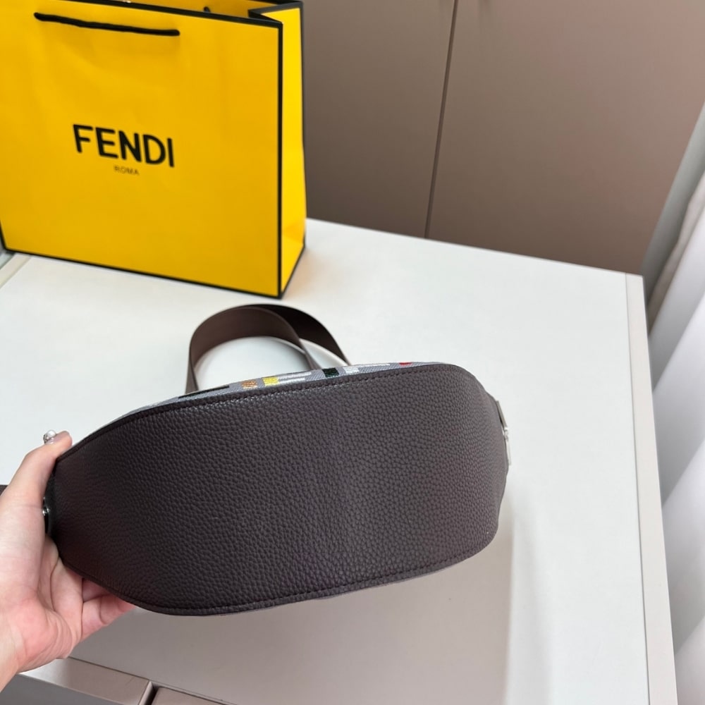 FENDI MELON SMALL CANVAS BAG WITH MULTICOLOUR FF EMBROIDERY GREY 24CM 7VA635ATFSF11RG