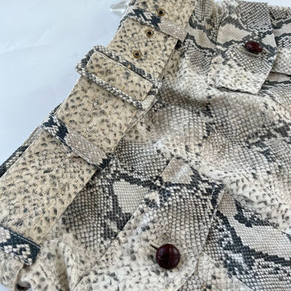 Zimmermann beige snakeskin print belted linen shorts