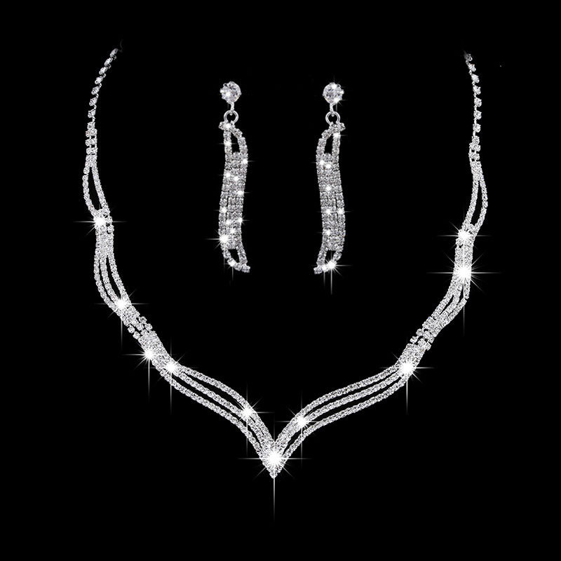 Brilliant Full Diamond Zircon Drop Necklace and Earrings Set