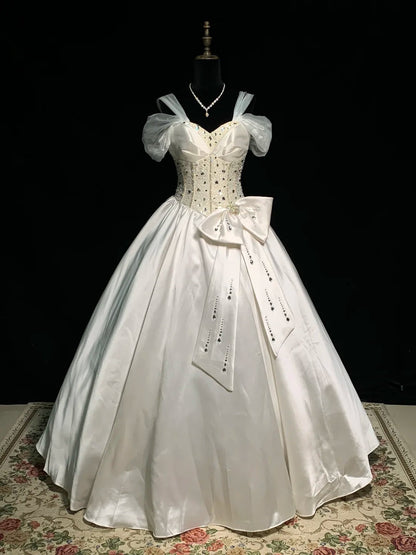 Ivory White Beading Fashion Long Satin Princess Ball Gown Wedding Dress Wedding Gown gh4924