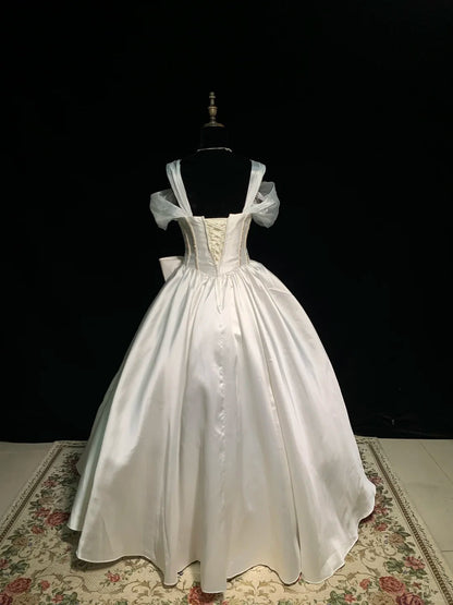 Ivory White Beading Fashion Long Satin Princess Ball Gown Wedding Dress Wedding Gown gh4924