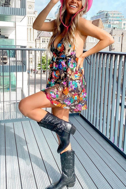 loveedsTM- Rainbow Sequin Open Back Slip Mini Dress