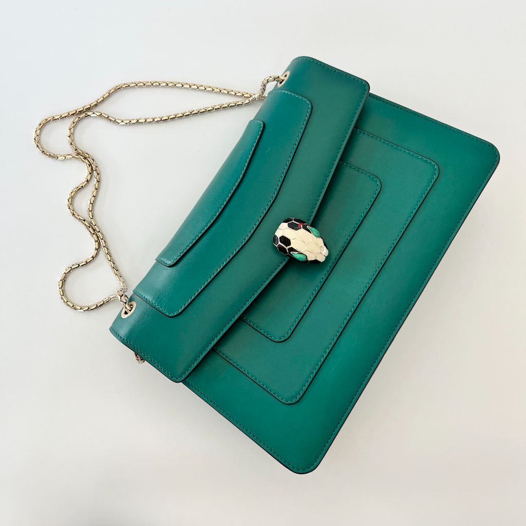 Bvlgari Emerald Green Leather Medium Serpenti Forever Shoulder Bag