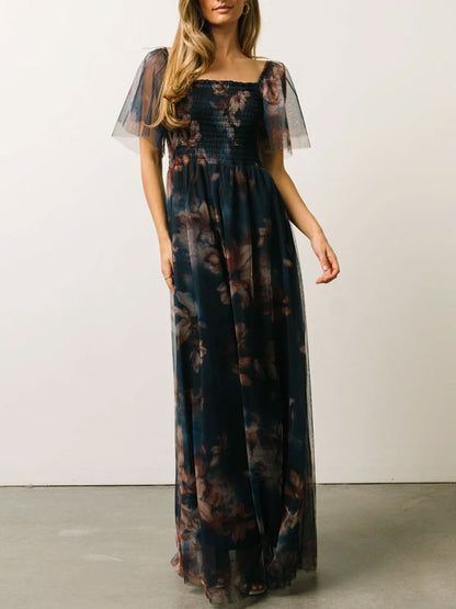 Square Neck Chiffon Temperament Mesh Women's Dress