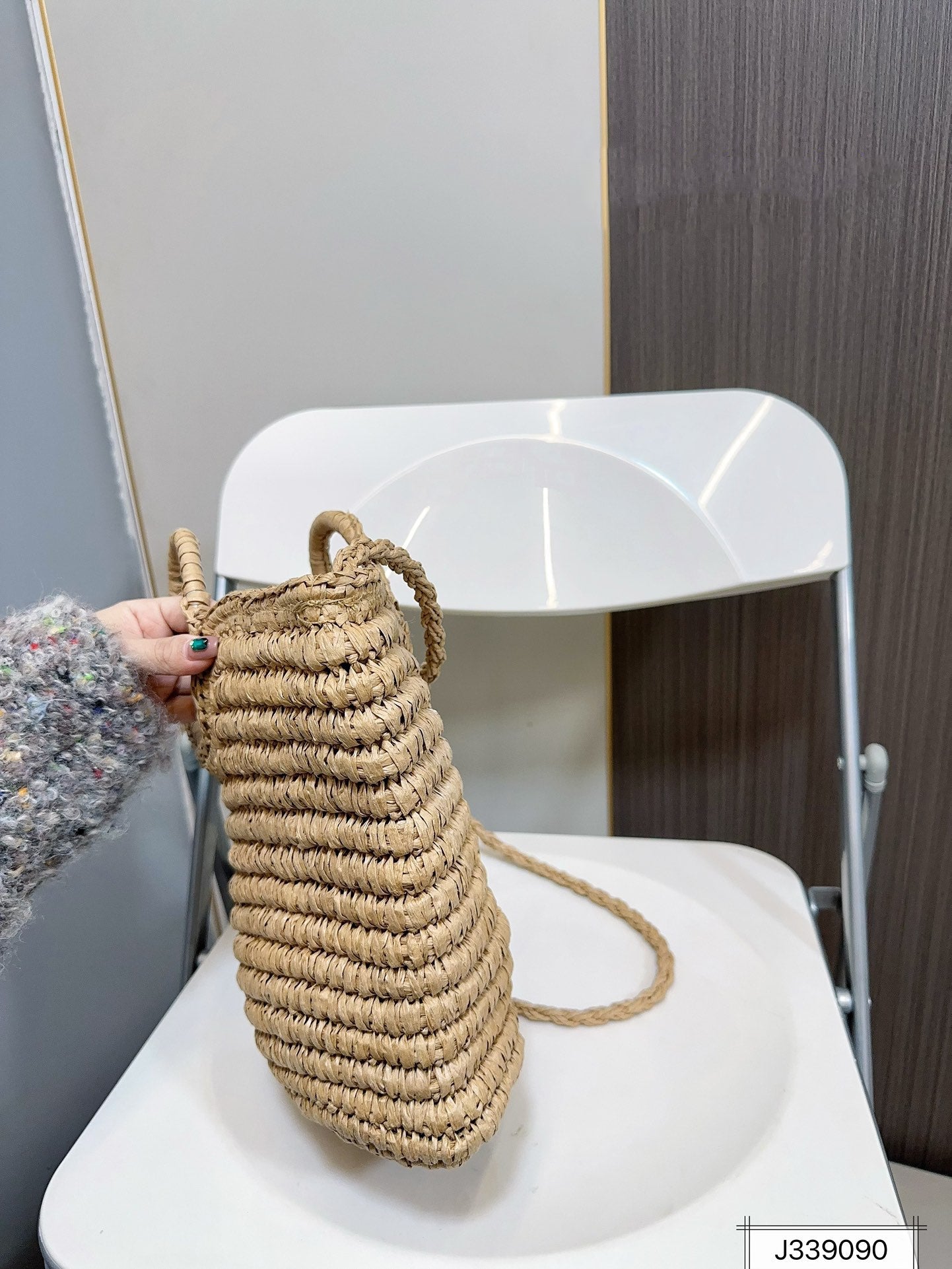 YSL SAINT LAURENT Raffia Woven Tote Bag For Summer Vacation Beach 30x20cm