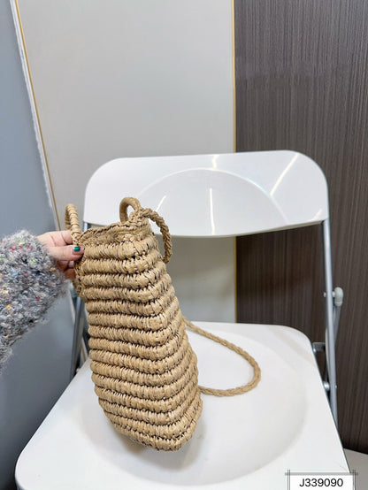 YSL SAINT LAURENT Raffia Woven Tote Bag For Summer Vacation Beach 30x20cm