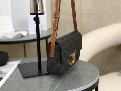 CELINE Triomphe Shoulder Bag In Triomphe Canvas And Calfskin Black 20 x 10 x 4 cm