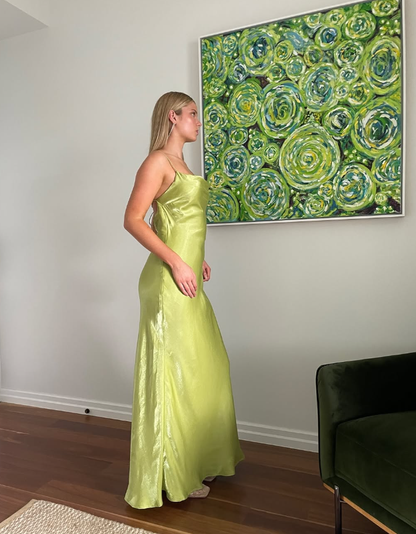Simple Sheath Spaghetti Strap Green Satin Long Prom Dress Graduation Prom Dress SH2591