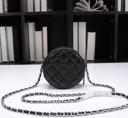 CHANEL Lambskin Quilted Round Clutch With Chain Black