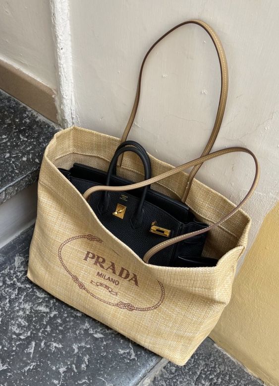 Prada Raffia Tote Handbag