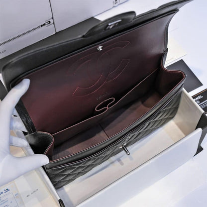 CHANEL LARGE CLASSIC HANDBAG Grained Calfskin & Silver Metal