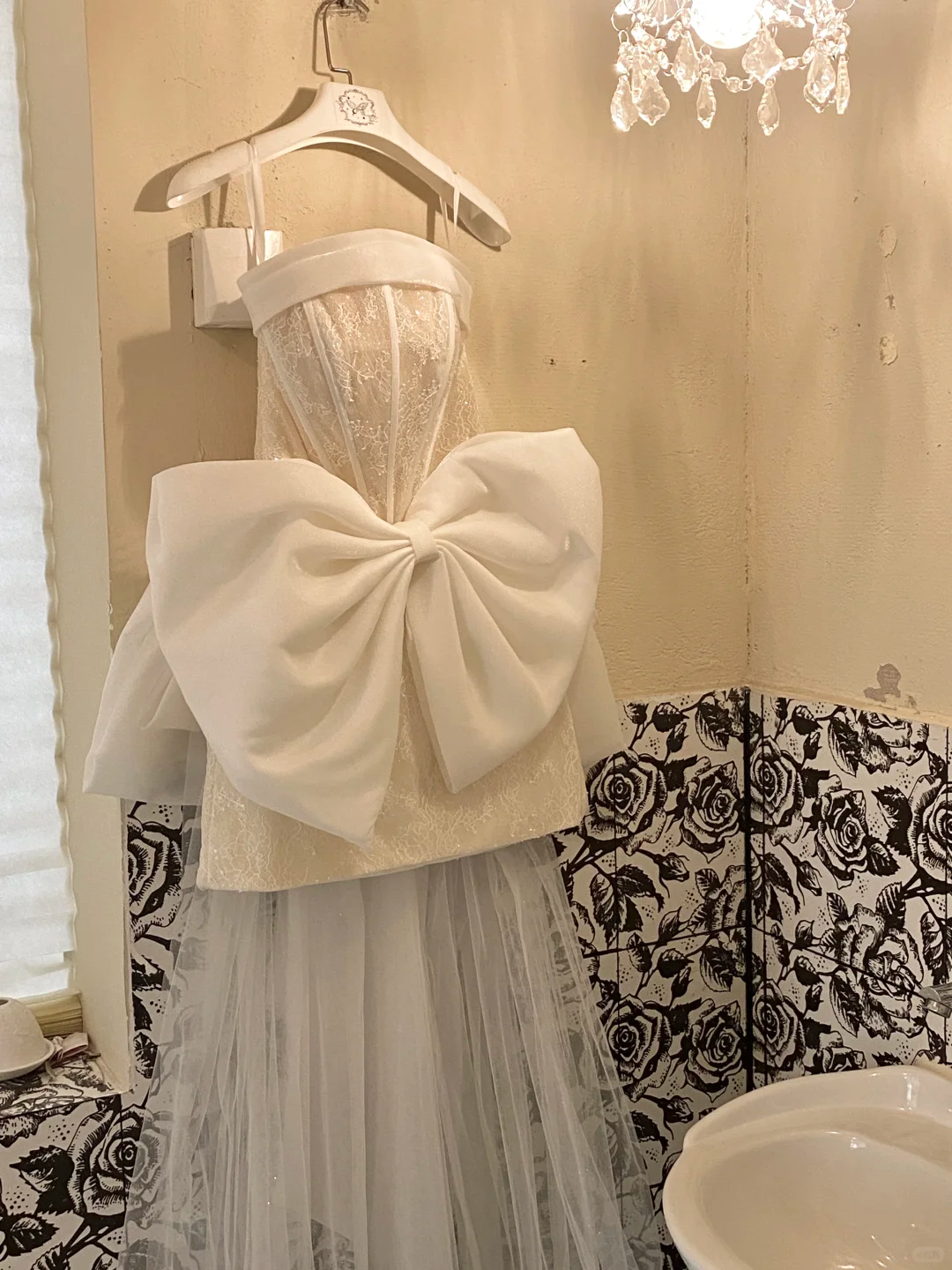 White Bow A Line Strapless Beaded Lace Satin Short Homecoming Dress Birthday Dress SH3859