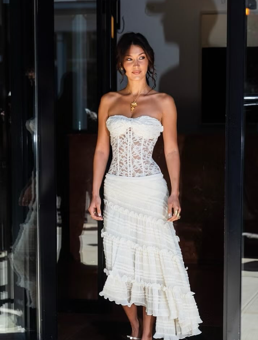 Sweety Sheath Sweetheart Neck White Lace Chiffon Prom Dress Evening Dress SH2336