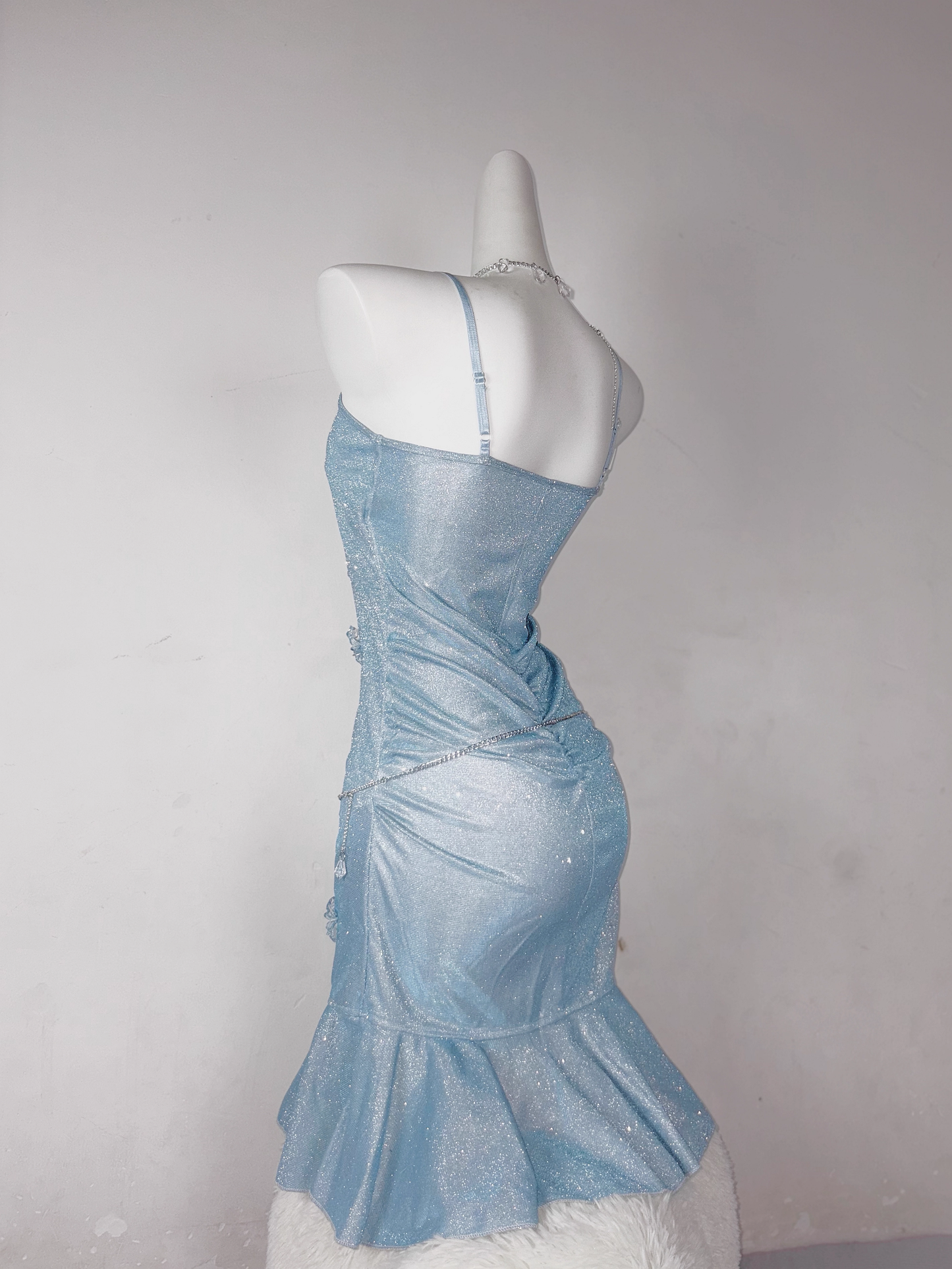 Classy Blue Spaghetti Straps Ruffles Homecoming Dress Short Birthday Dress S606