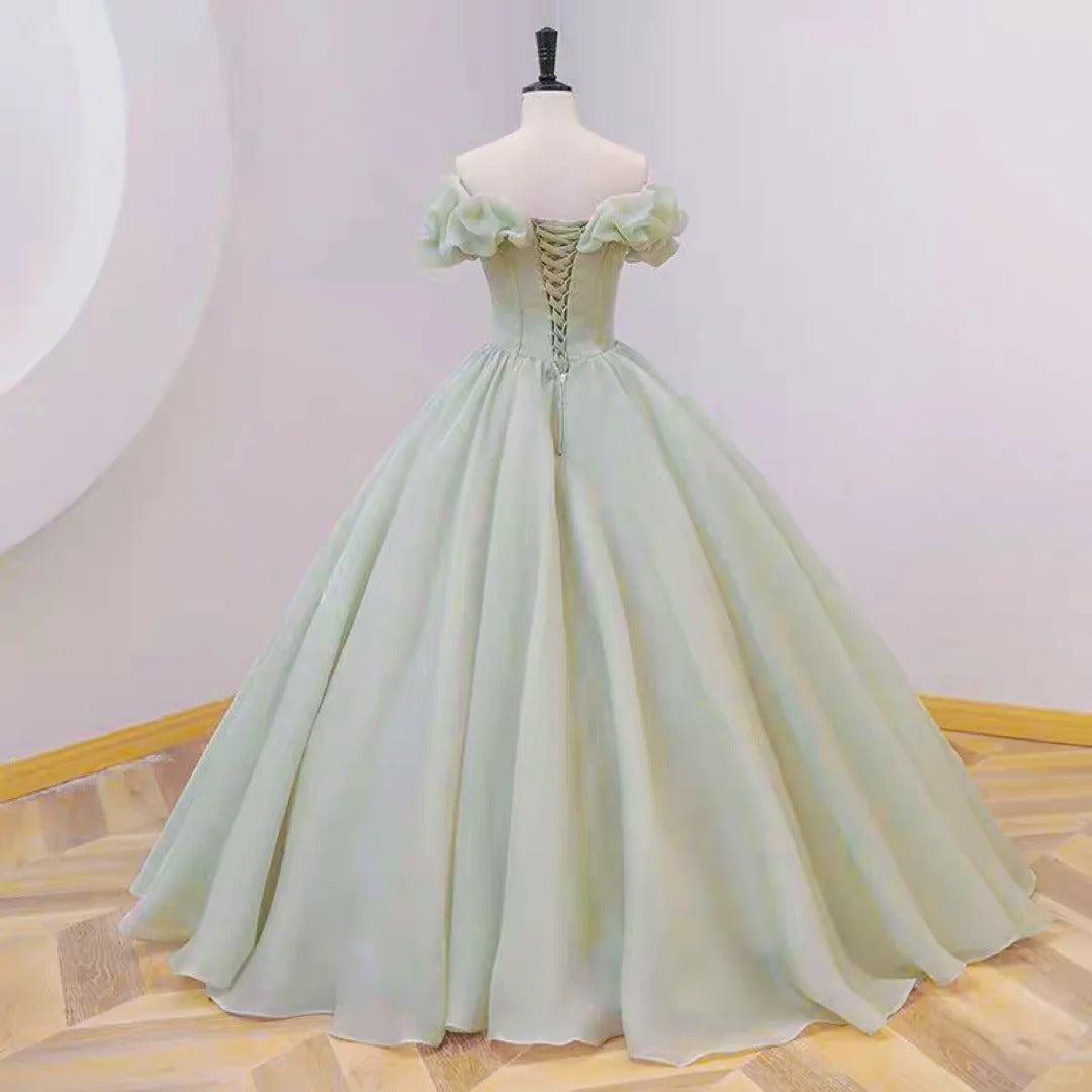 Green fairy gentle beaded long satin ball gown evening dress gh4359