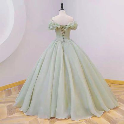 Green fairy gentle beaded long satin ball gown evening dress gh4359