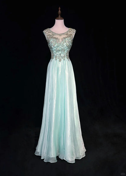 Green Gorgeous Shiny Elegant Exquisite Gemstone Beaded Tulle Long Backless Ball Gown Evening Gown Party Dress Prom Gown gh3849