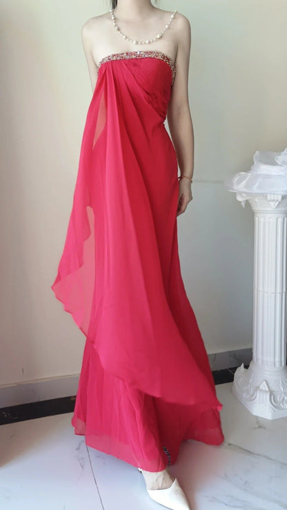 Pink Flowing Beading Elegant Long Chiffon Venus Ball Gown Evening Dress Party Dress gh4709