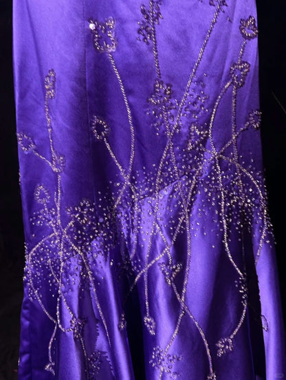Purple Gorgeous Vintage God Shining Elegant Exquisite Rhinestone Beaded Satin Long Floor Length Slim Fairy Ball Gown Evening Dress Party Dress Prom Dress gh3853