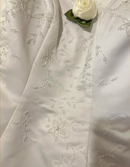 White exquisite bead long satin ball dress, evening dress, wedding dress gh4511