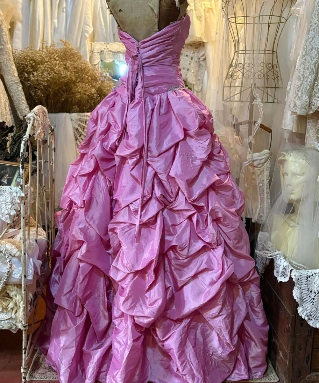 Pink Applique Vintage Elegant Long Satin Ball Gown Evening Dress Party Dress gh5046