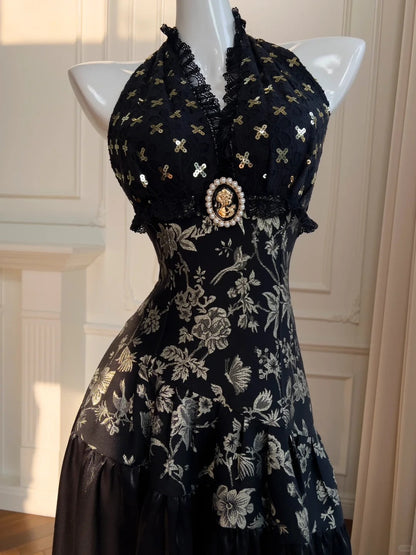 Black/White Vintage Long Satin Prom Dress Birthday Party Dress Evening Dress gh4410