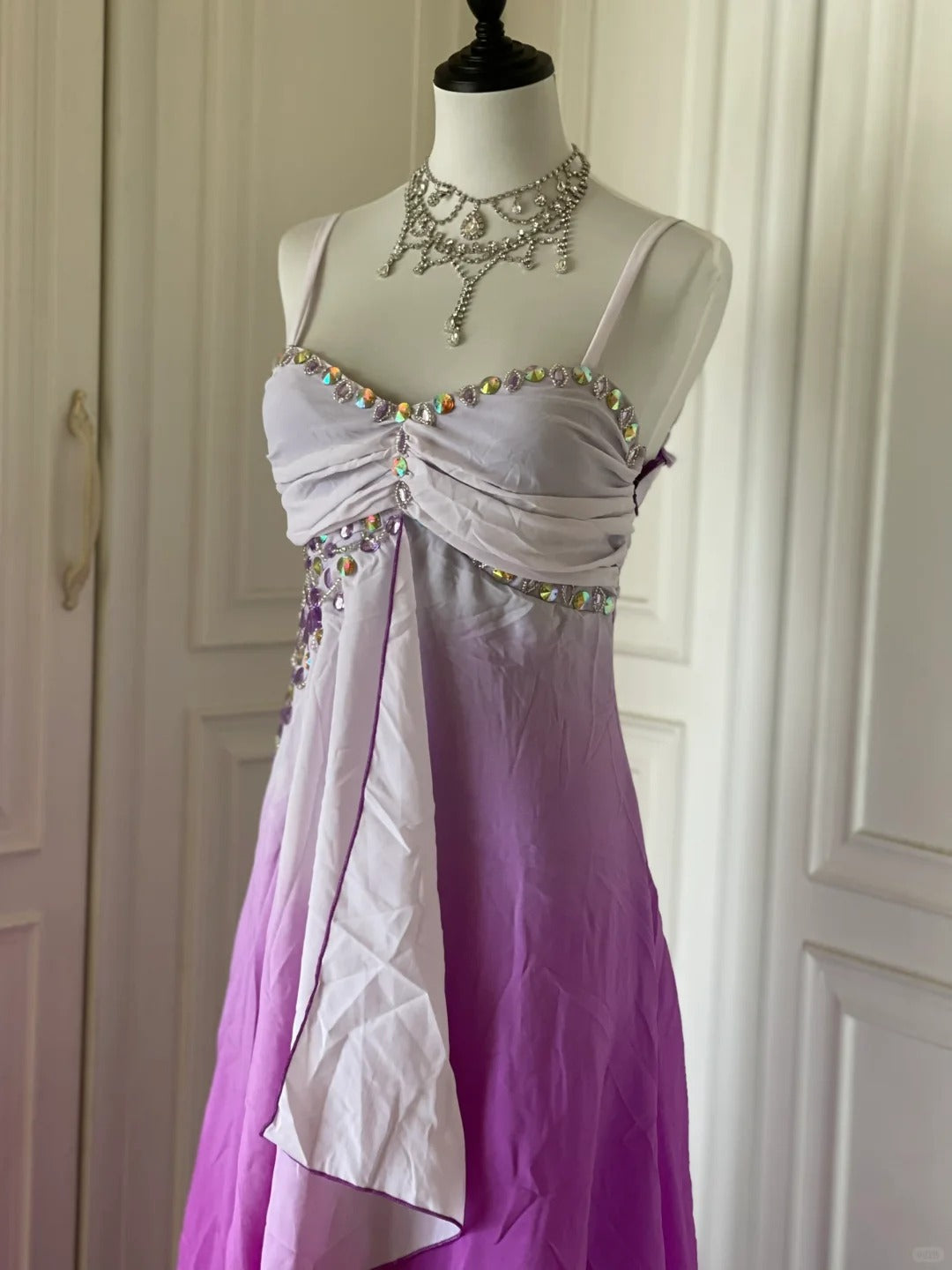 Pink Purple Gradient Fashion Elegant Retro Rhinestone Long Chiffon Ball Gown Evening Dress gh4339