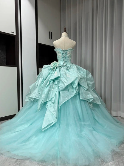 Mint Green Gorgeous Beaded Long Satin Tulle Ball Gown Evening Dress gh4827
