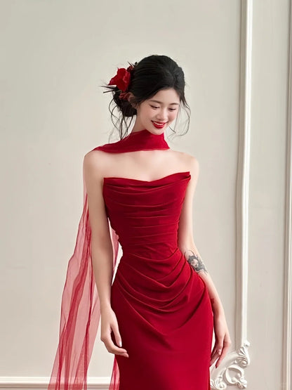 Burgundy Elegant Simple Long Satin Floor Length Ball Gown Evening Dress Prom Dress gh4361