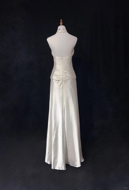 Ivory White Vintage Long Satin Elegant Ball Gown Evening Dress Graduation Dress Wedding Dress gh4490