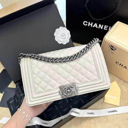 Chanel Boy White Caviar GHW